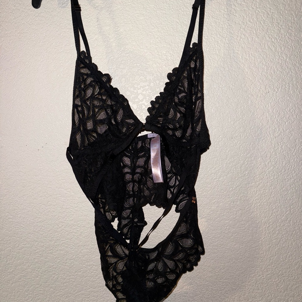 Savage X Fenty Black Sorry Not sorry lace bodysuit